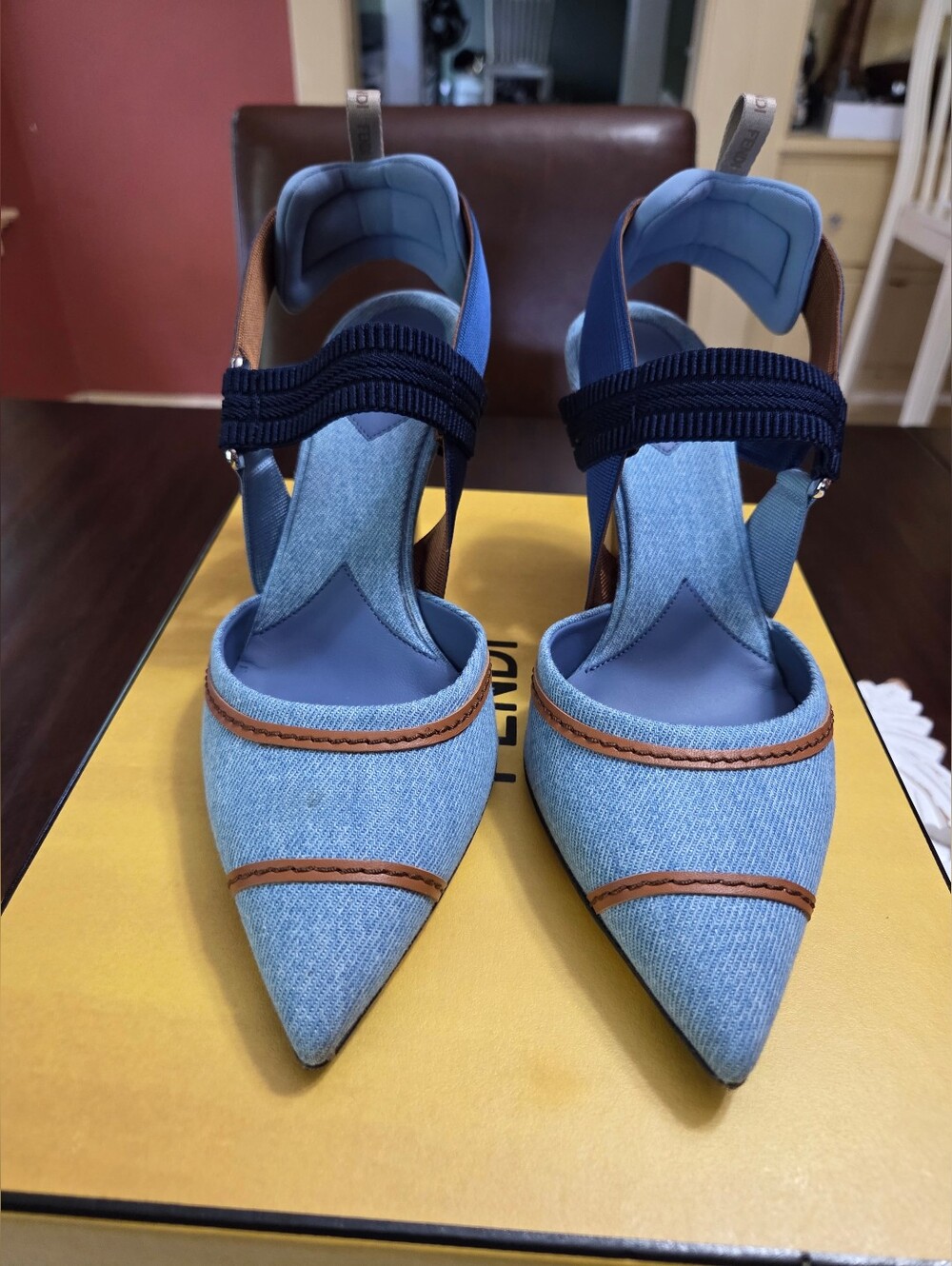 Fendi Colibri Slingback Denim Pumps Size 38.5